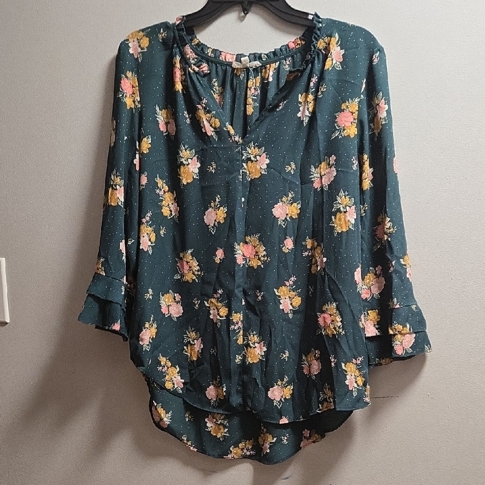Maurices Dark Teal Floral Blouse
